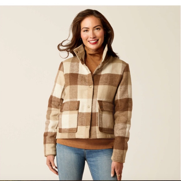 Ariat Women's Maryland Jacket in Brown and Cream Plaid size S - Picture 10 of 11